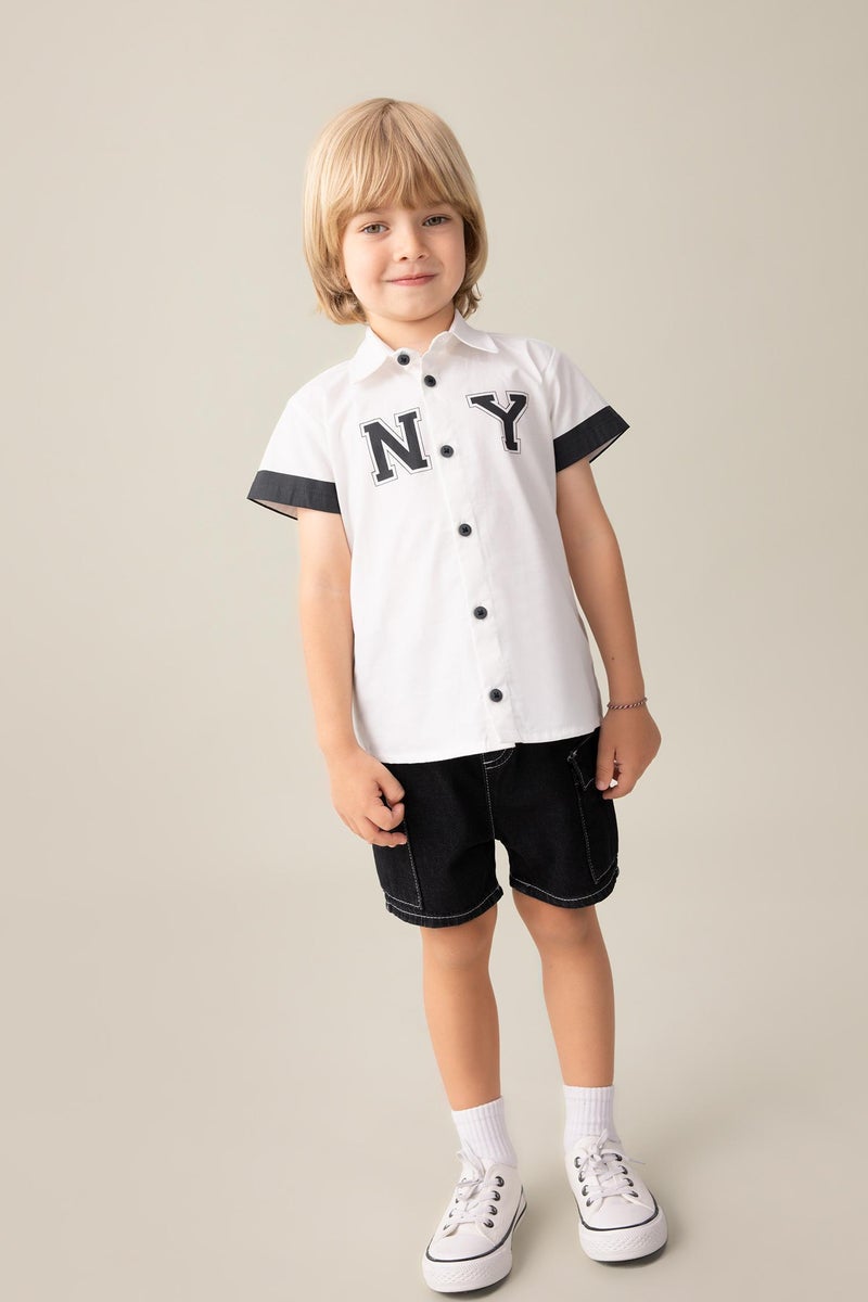 DeFacto White BabyBoy Baby Boy Poplin Short Sleeve Shirt Casual - Image 3
